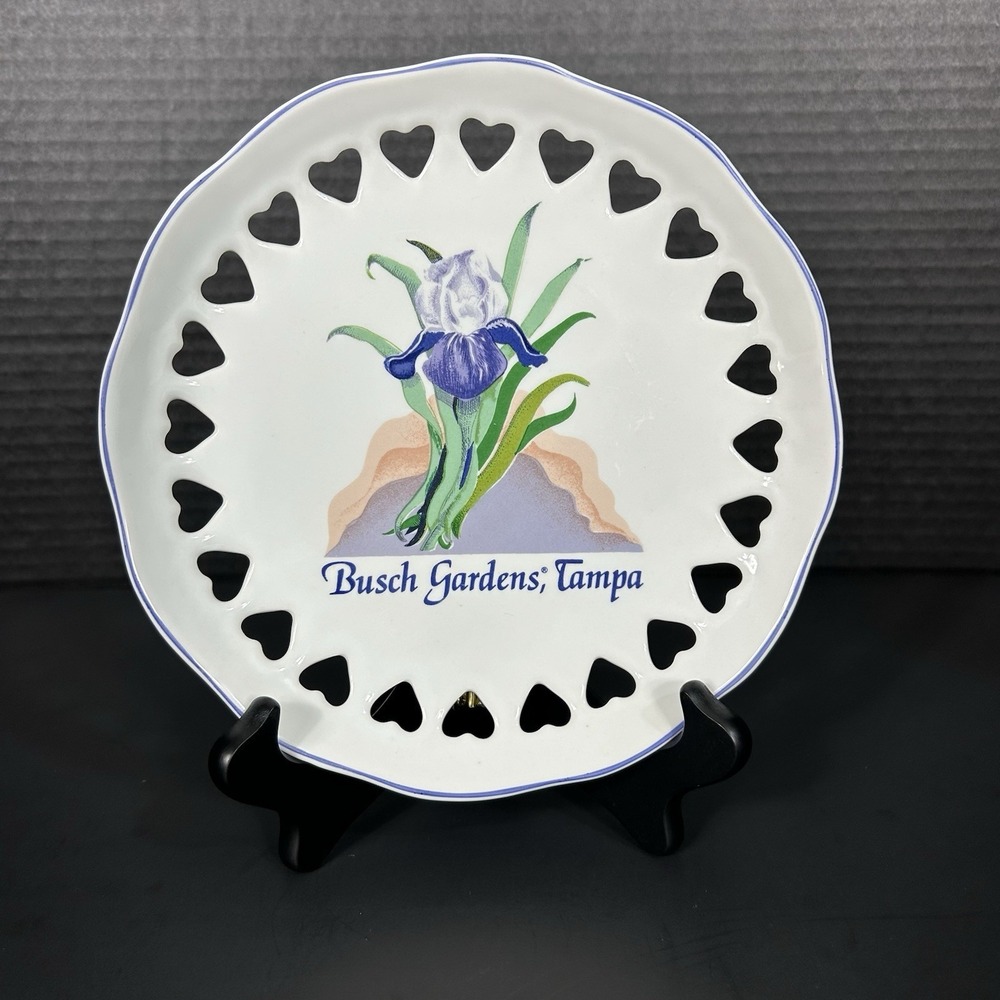 Busch‎ Gardens Tampa Porcelain Collector Plate 7.5" D Purple Iris Florida 1980's